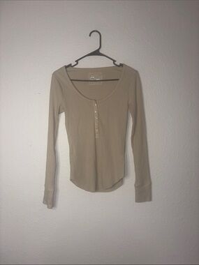 Aerie 2024 Ribbed Soft Tan Long Sleeve Top Size Small